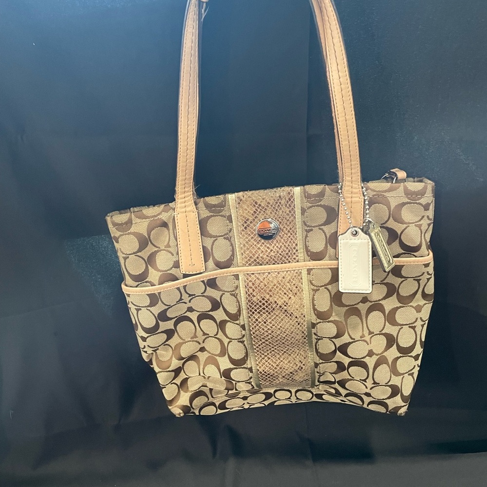 Coach Tan Signature Tote with Leather Accents - Picture 3 of 14